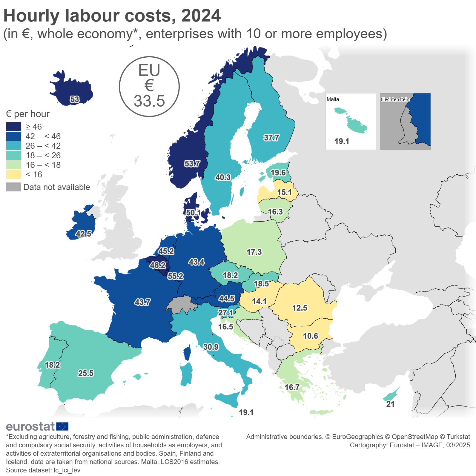costo orario del lavoro in europa 2024